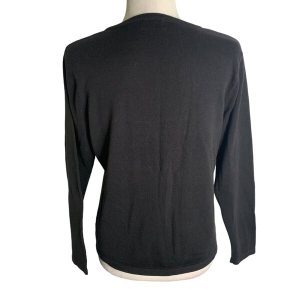 Classic Elements Holiday Poinsettia Cardigan Sweater MP Black Sequin Button Up - Picture 4 of 6